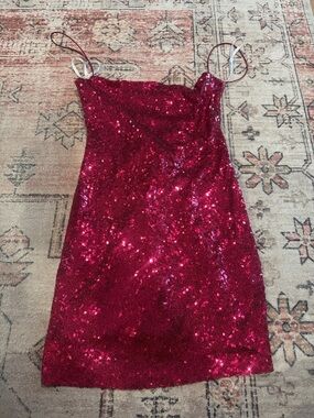 B Darlin Red Sequin Spaghetti Strap Dress